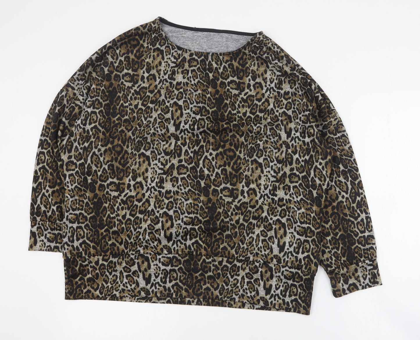 Peacocks Womens Brown Round Neck Animal Print Polyester Pullover Jumper Size 16