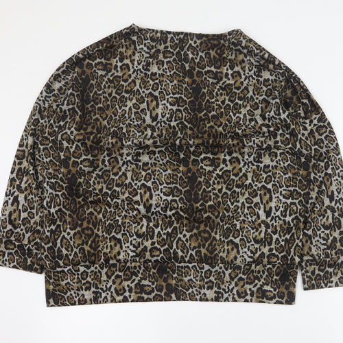 Peacocks Womens Brown Round Neck Animal Print Polyester Pullover Jumper Size 16