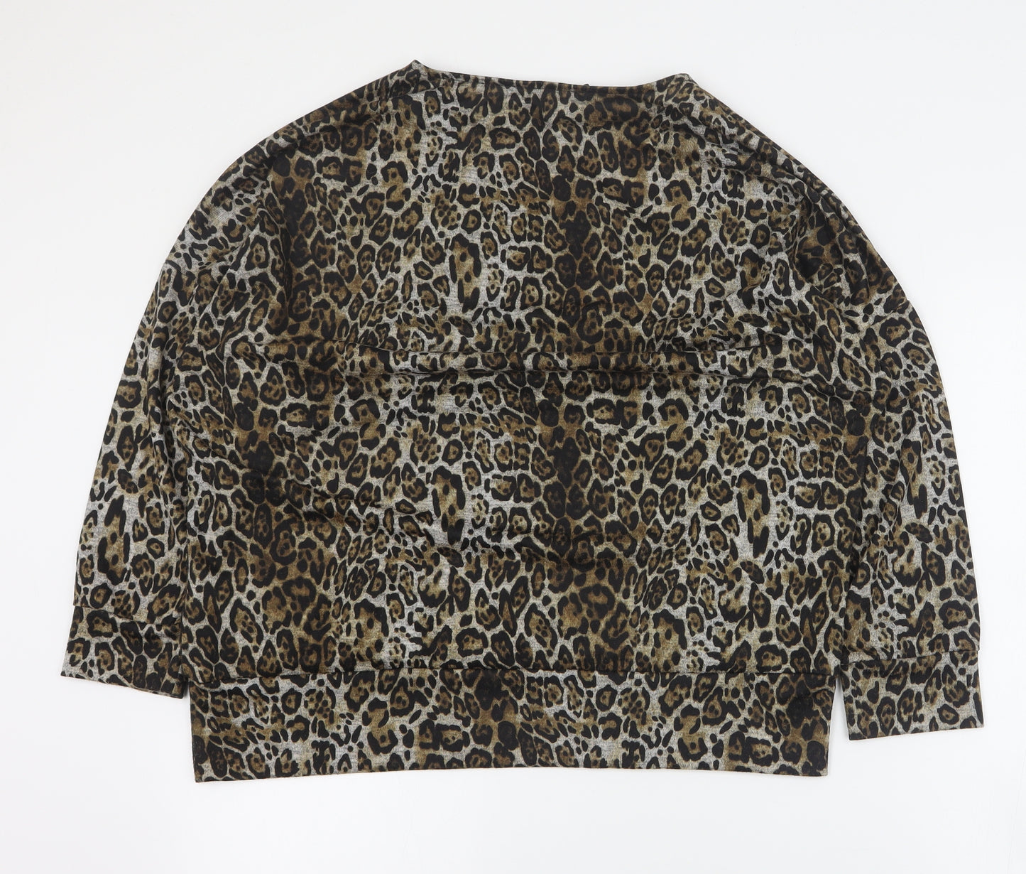 Peacocks Womens Brown Round Neck Animal Print Polyester Pullover Jumper Size 16