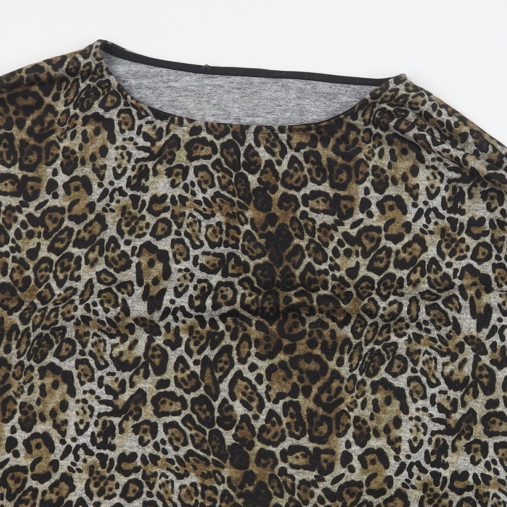 Peacocks Womens Brown Round Neck Animal Print Polyester Pullover Jumper Size 16