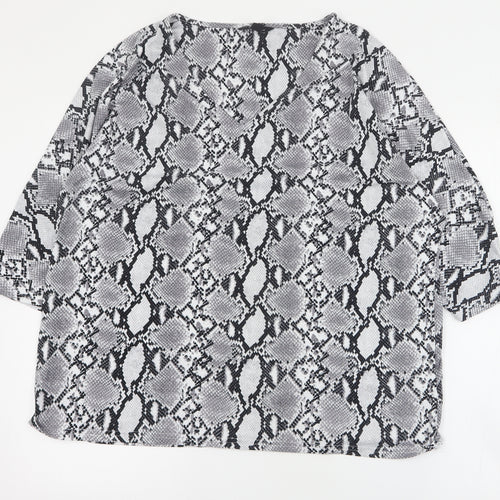 New Look Womens Grey Animal Print Polyester Basic T-Shirt Size 14 V-Neck