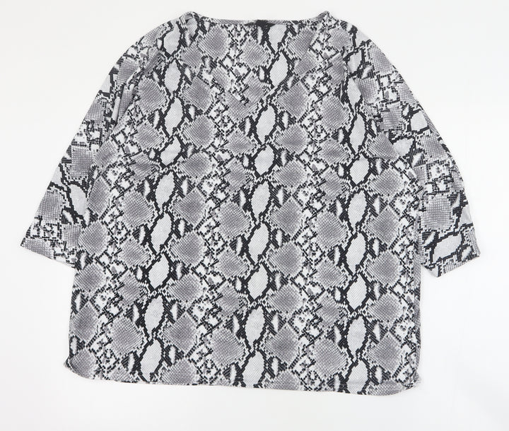 New Look Womens Grey Animal Print Polyester Basic T-Shirt Size 14 V-Neck