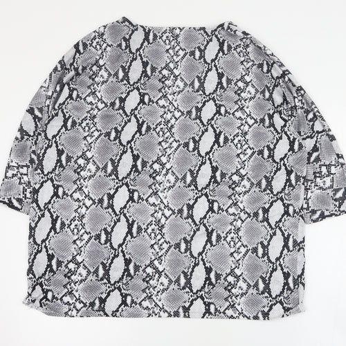 New Look Womens Grey Animal Print Polyester Basic T-Shirt Size 14 V-Neck