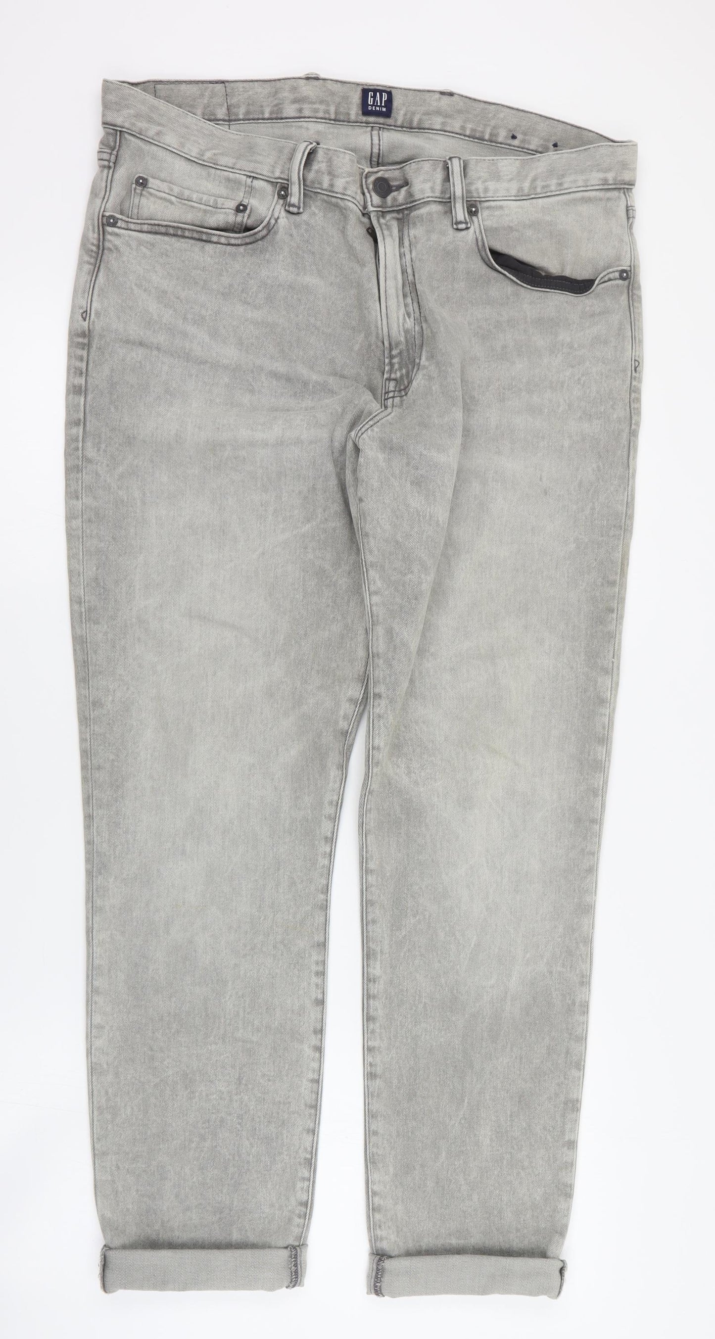 Gap Mens Grey  Cotton Straight Jeans Size 36 in L32 in Regular Zip