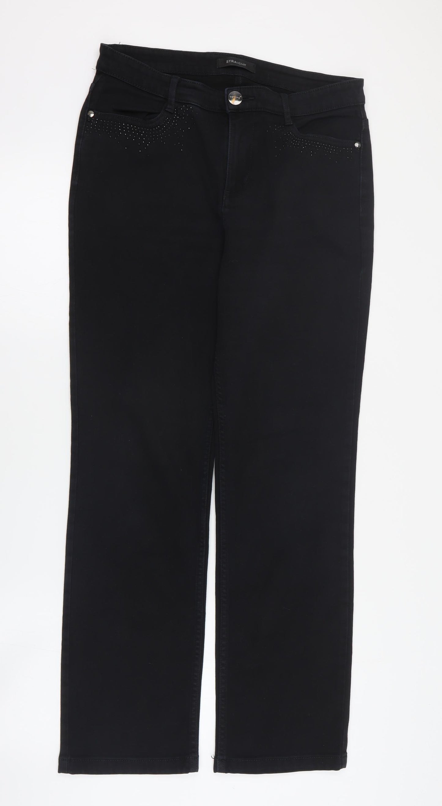 Marks and Spencer Womens Black  Cotton Straight Jeans Size 12 L29 in Regular Zip