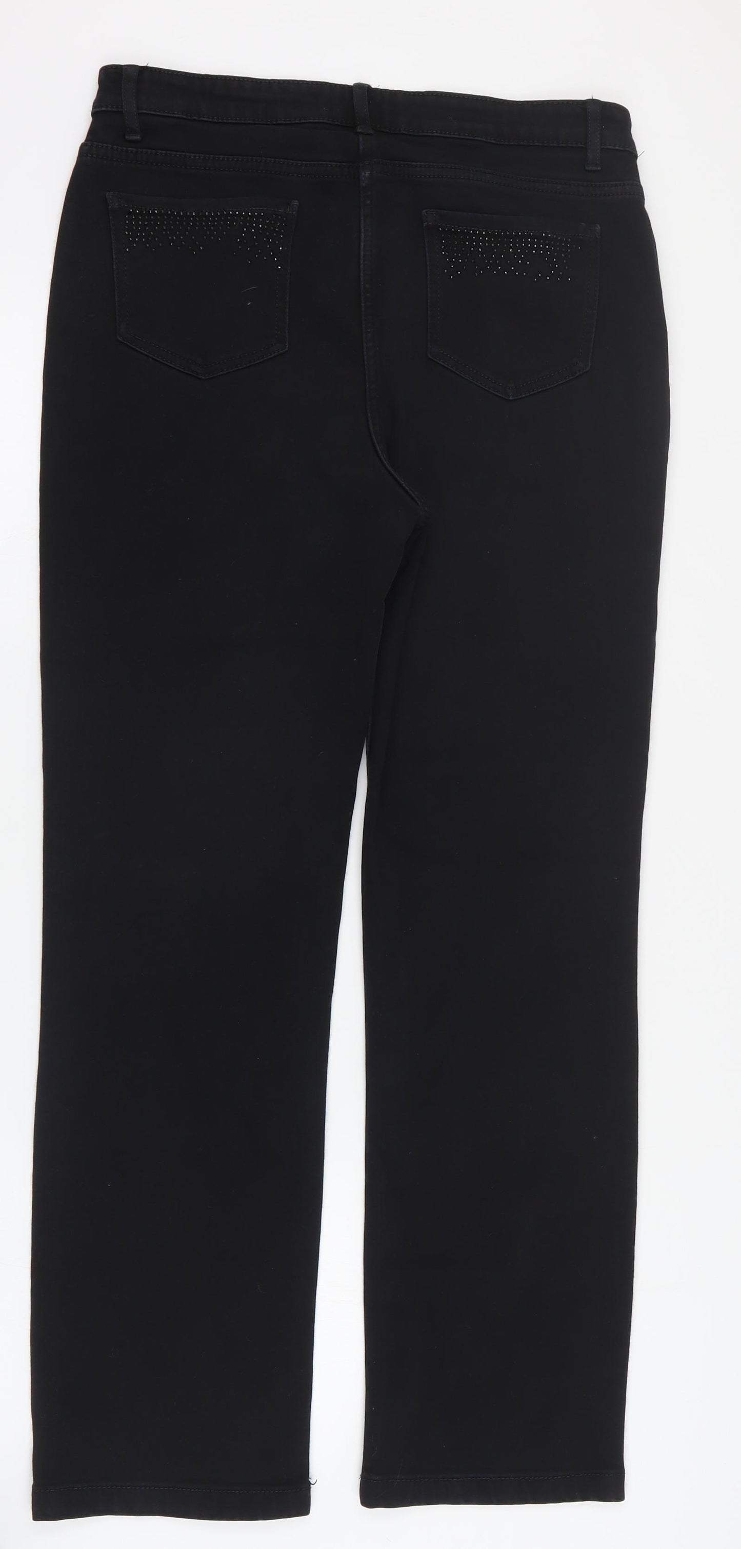 Marks and Spencer Womens Black  Cotton Straight Jeans Size 12 L29 in Regular Zip