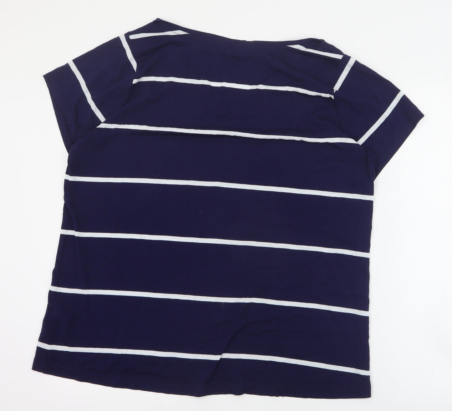 F&F Womens Blue Striped Polyester Basic T-Shirt Size 16 V-Neck