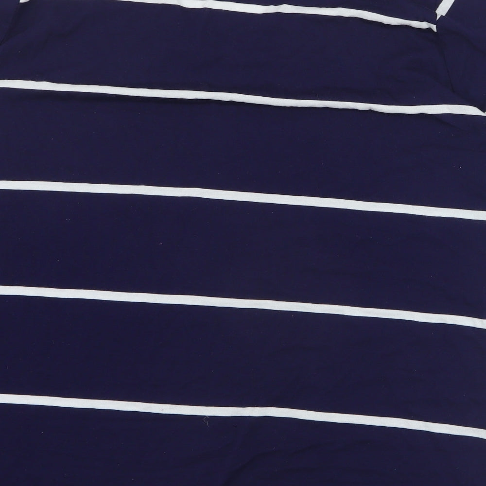 F&F Womens Blue Striped Polyester Basic T-Shirt Size 16 V-Neck