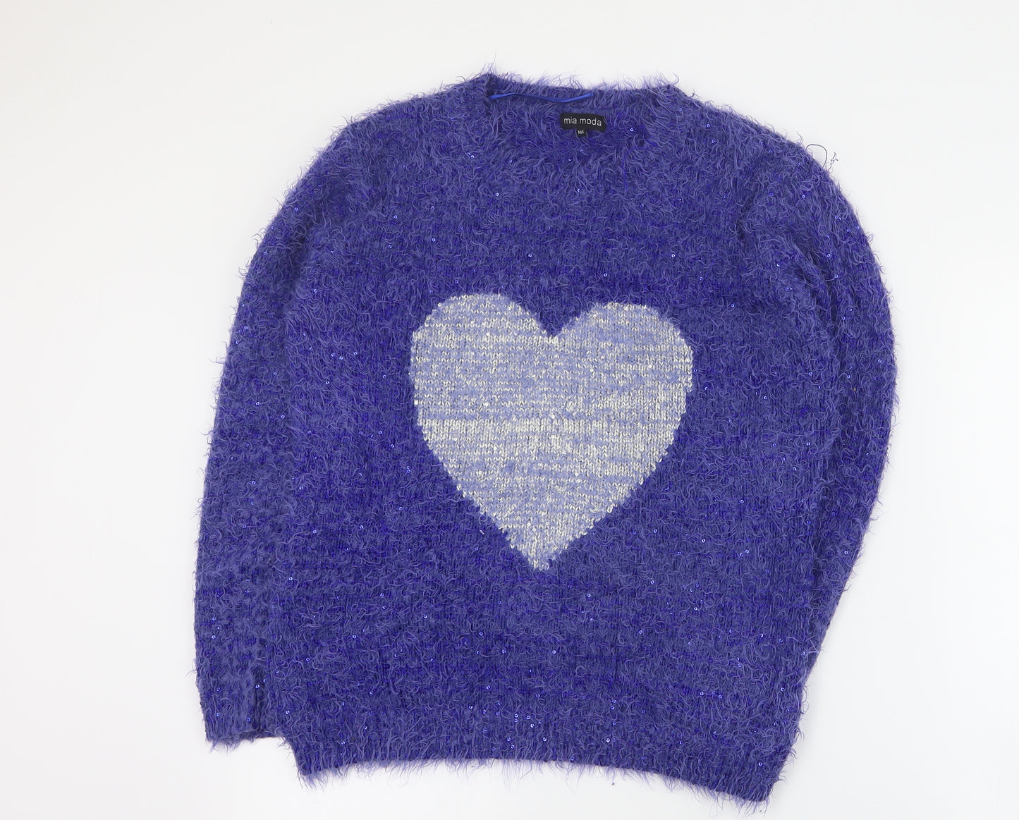 Mia Moda Womens Blue Round Neck  Polyester Pullover Jumper Size M