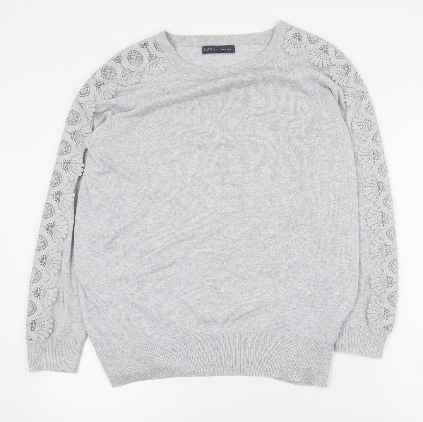 Marks and Spencer Womens Grey Round Neck  Polyester Pullover Jumper Size 16