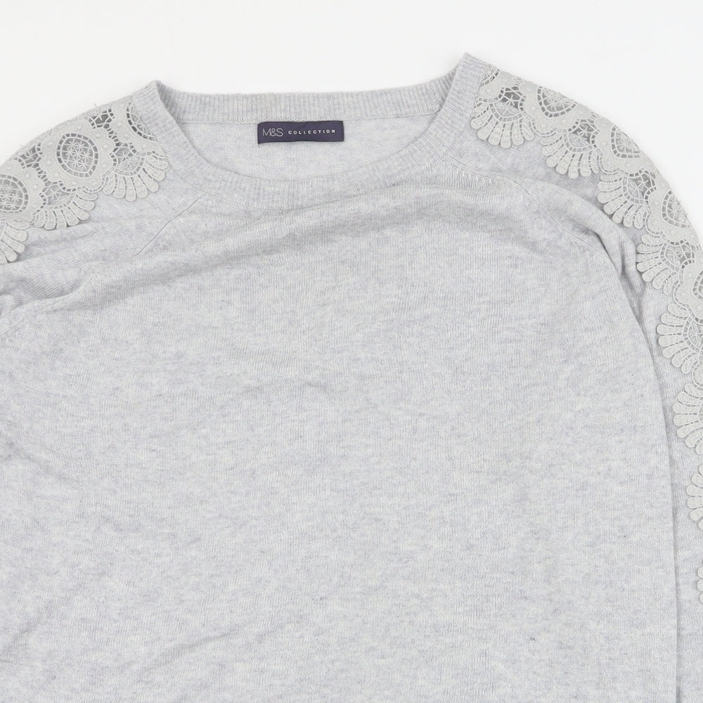 Marks and Spencer Womens Grey Round Neck  Polyester Pullover Jumper Size 16