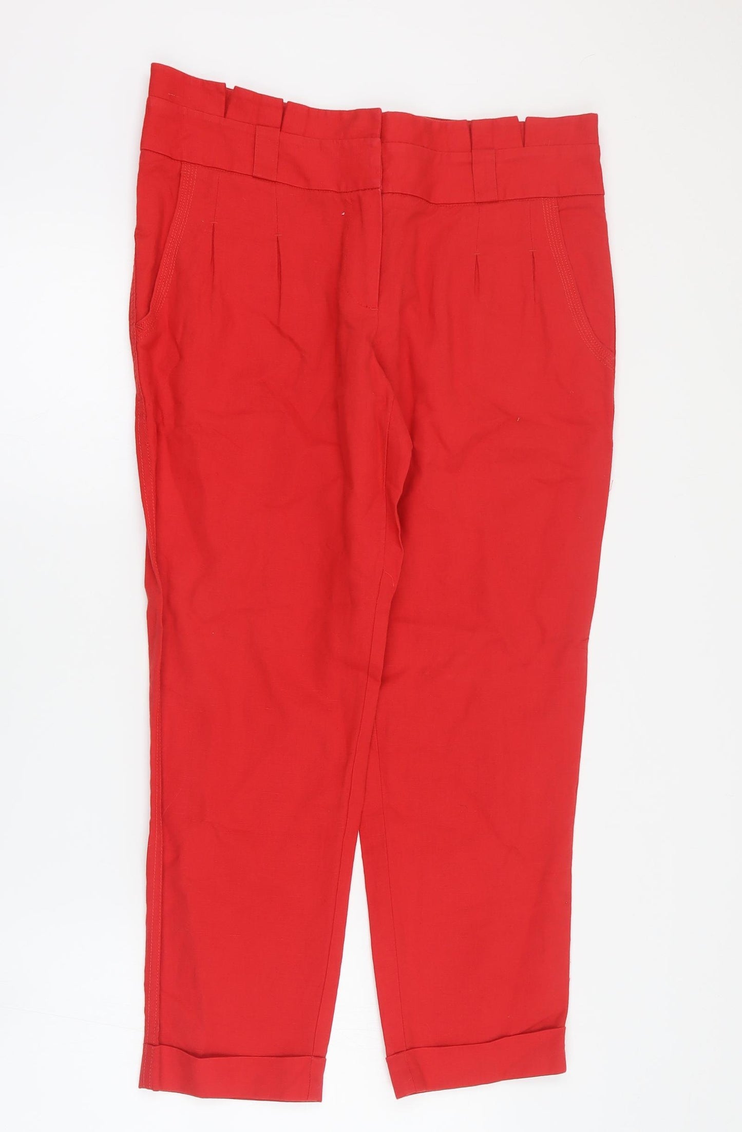 NEXT Womens Red  Linen Carrot Trousers Size 10 L26 in Regular Zip