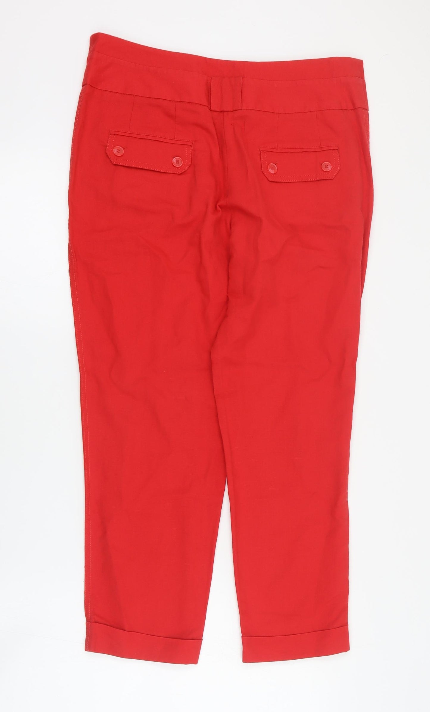 NEXT Womens Red  Linen Carrot Trousers Size 10 L26 in Regular Zip