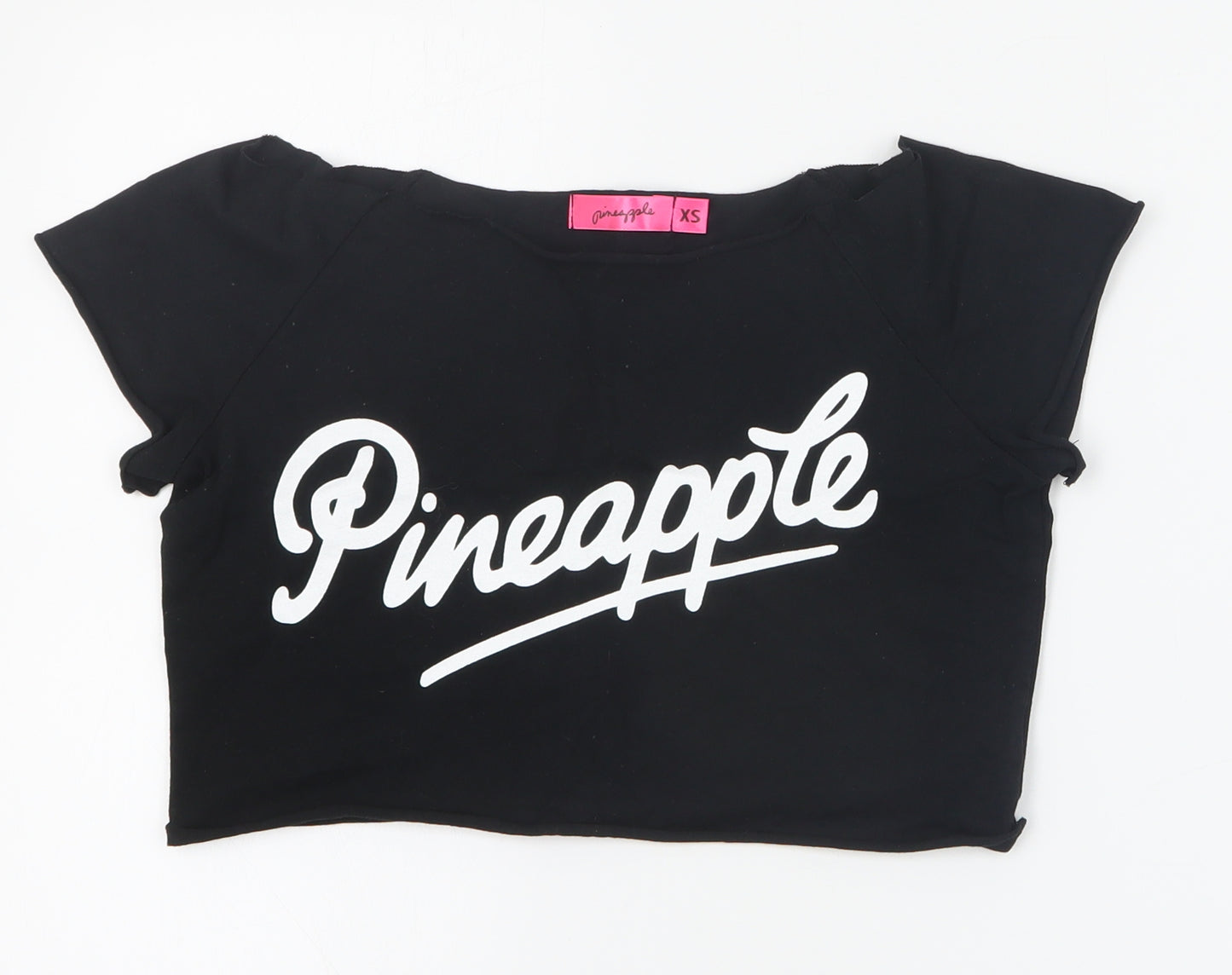 Pineapple Girls Black  Cotton Cropped T-Shirt Size XS Off the Shoulder Pullover