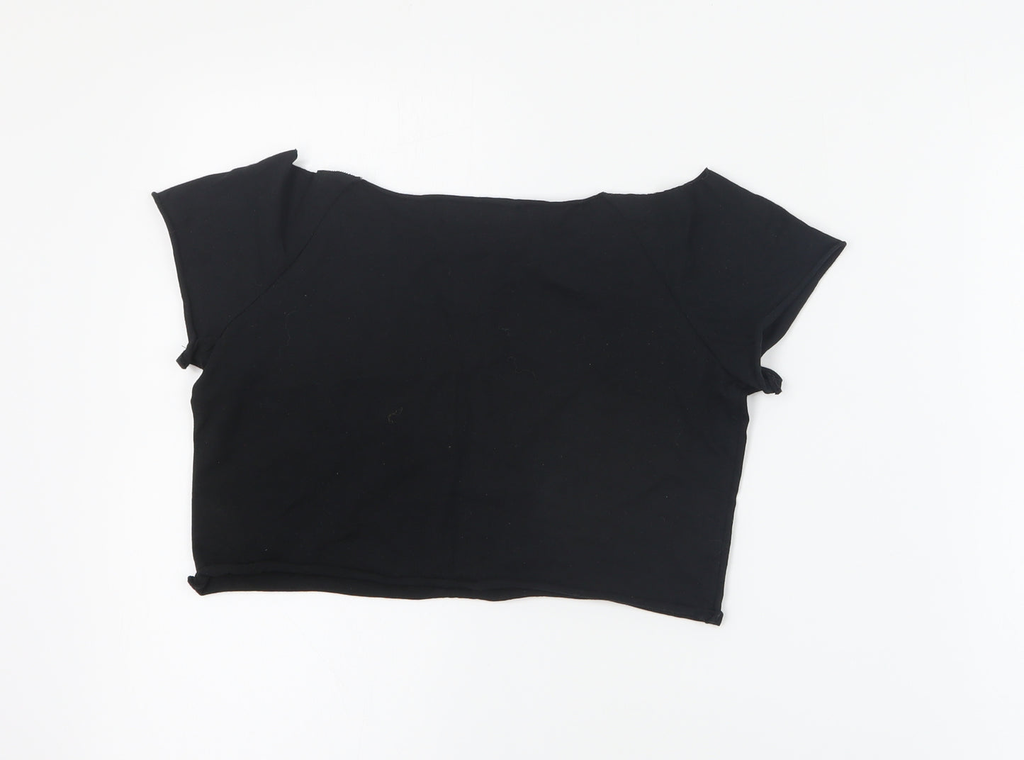 Pineapple Girls Black  Cotton Cropped T-Shirt Size XS Off the Shoulder Pullover