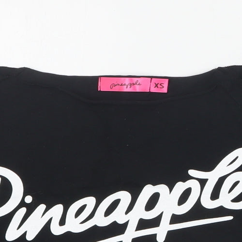Pineapple Girls Black  Cotton Cropped T-Shirt Size XS Off the Shoulder Pullover