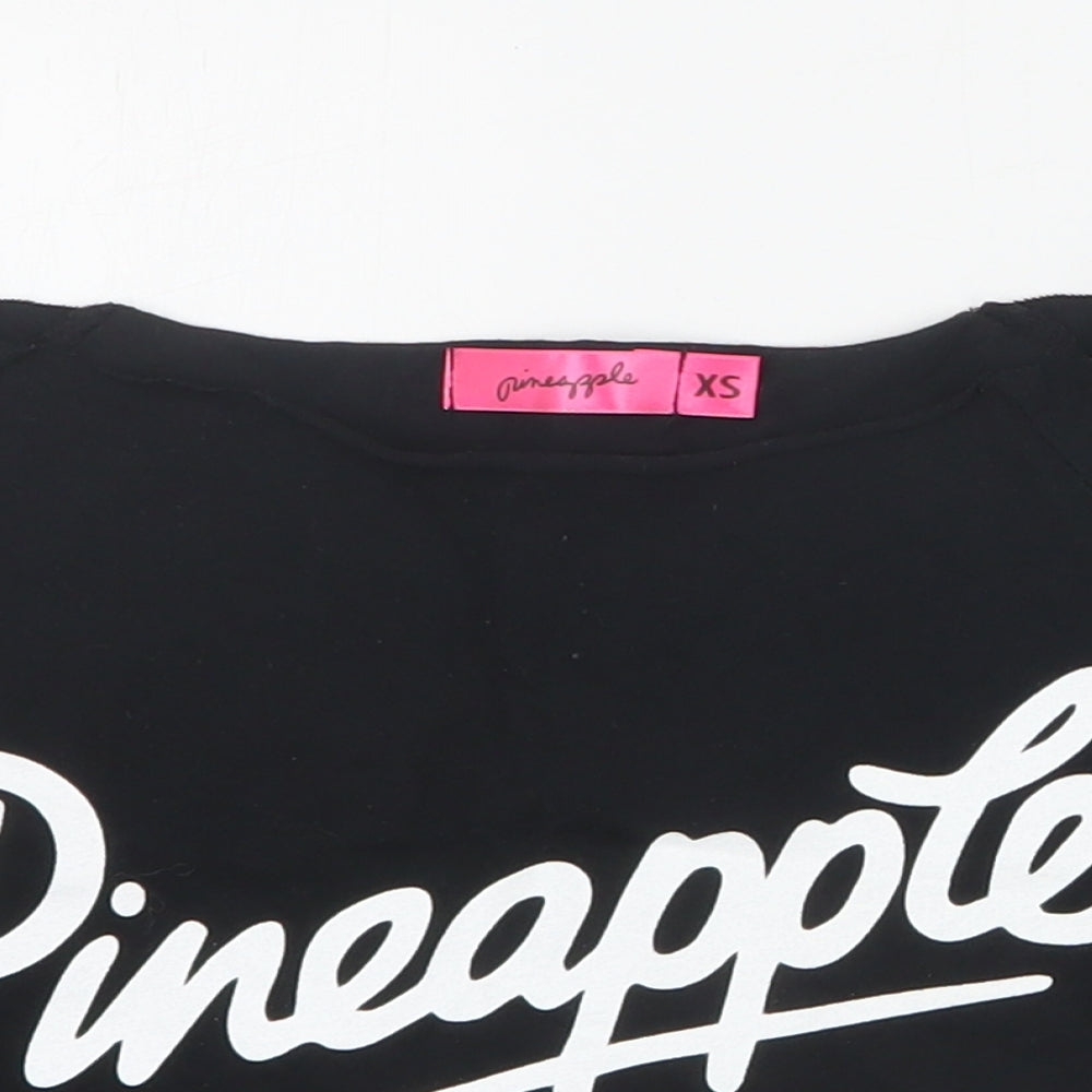 Pineapple Girls Black  Cotton Cropped T-Shirt Size XS Off the Shoulder Pullover