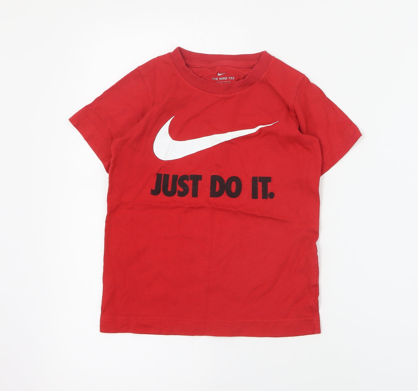 Nike Boys Red  Cotton Pullover T-Shirt Size 4-5 Years Crew Neck Pullover