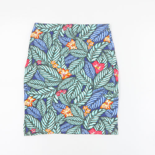 New Look Womens Green Floral Cotton Mini Skirt Size 6