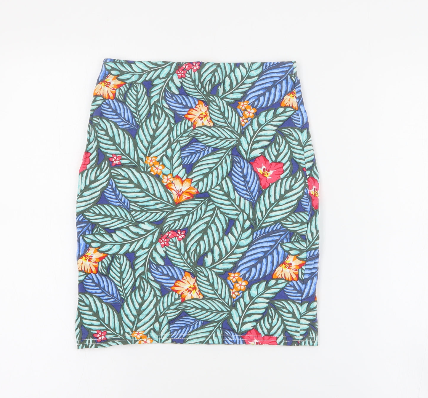 New Look Womens Green Floral Cotton Mini Skirt Size 6