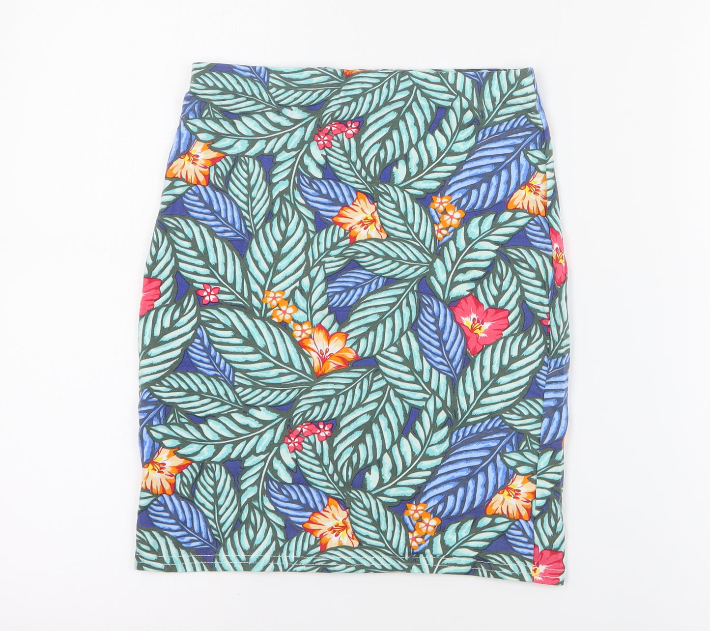 New Look Womens Green Floral Cotton Mini Skirt Size 6