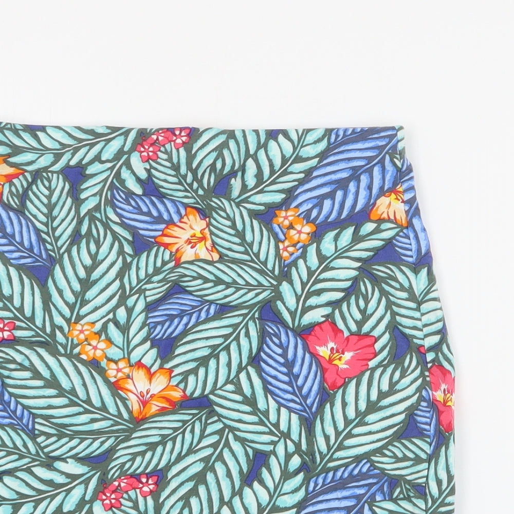 New Look Womens Green Floral Cotton Mini Skirt Size 6
