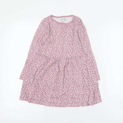Angel Girls Pink Floral Cotton T-Shirt Dress  Size 3-4 Years  Round Neck Pullover