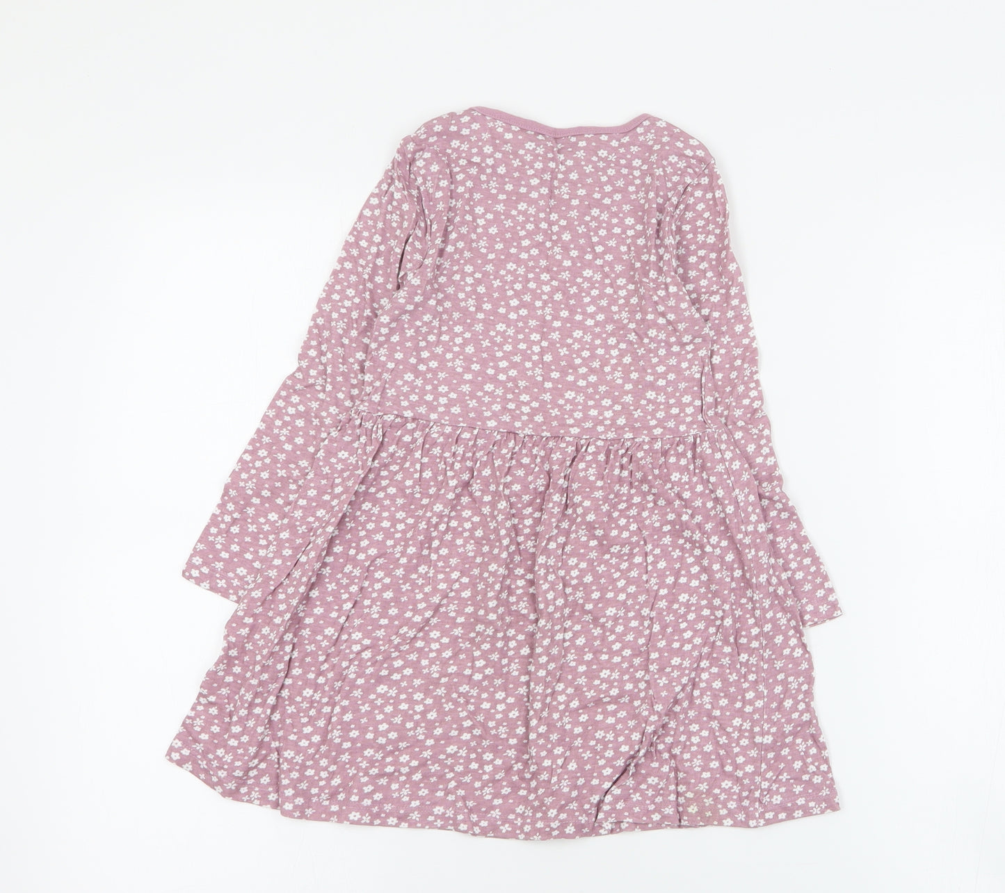 Angel Girls Pink Floral Cotton T-Shirt Dress  Size 3-4 Years  Round Neck Pullover