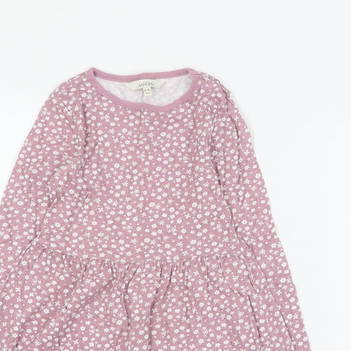 Angel Girls Pink Floral Cotton T-Shirt Dress  Size 3-4 Years  Round Neck Pullover