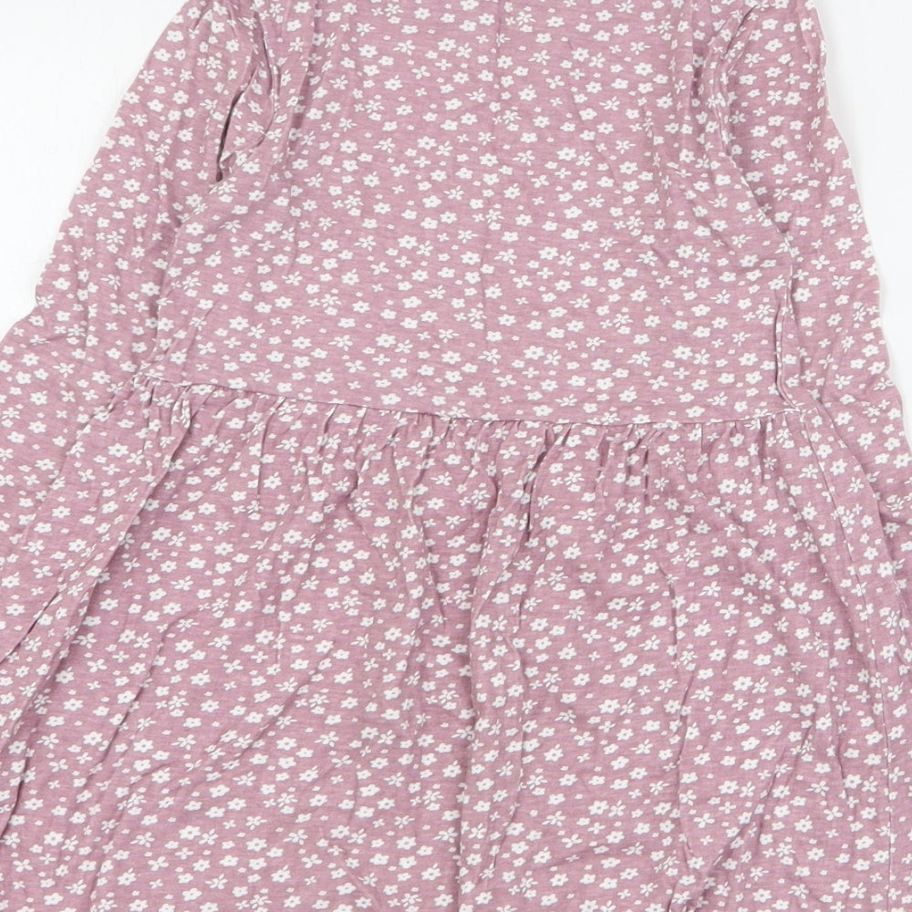 Angel Girls Pink Floral Cotton T-Shirt Dress  Size 3-4 Years  Round Neck Pullover