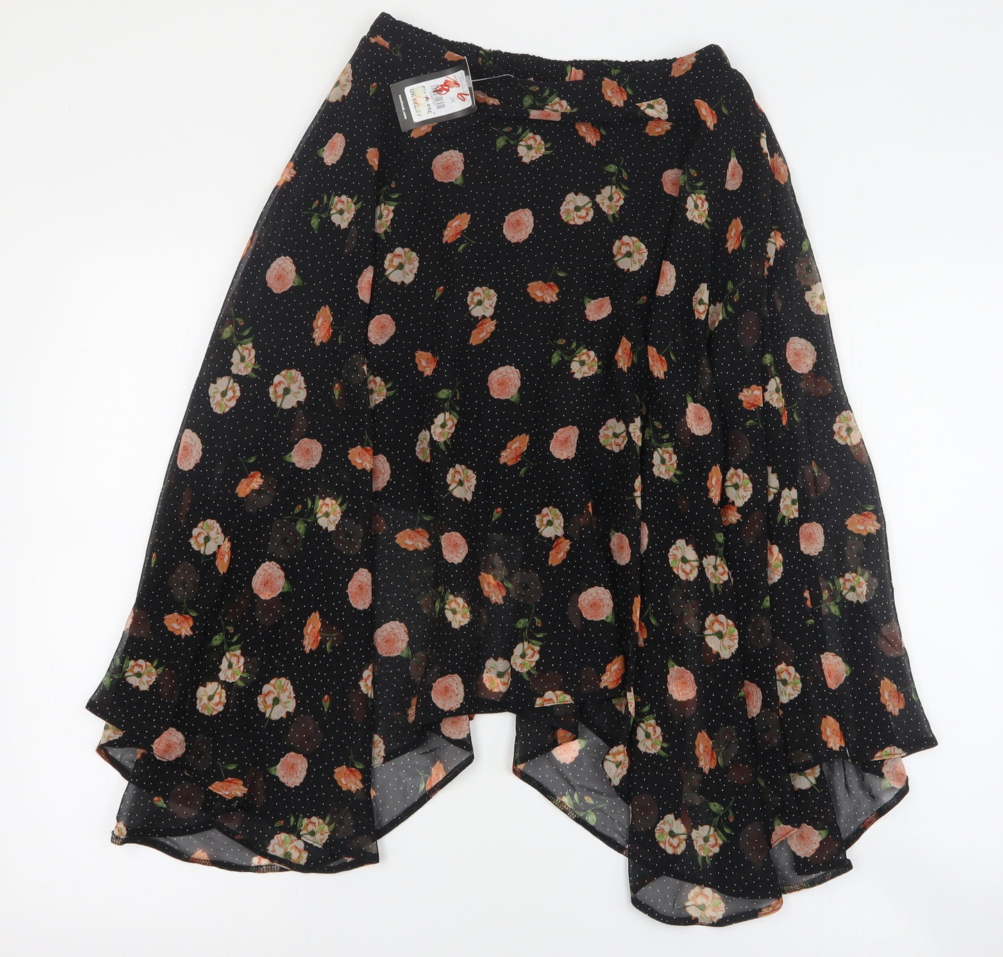 New Look Womens Black Floral Polyester A-Line Skirt Size 10