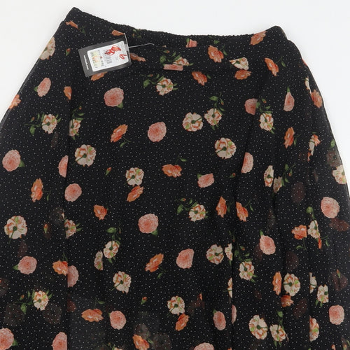 New Look Womens Black Floral Polyester A-Line Skirt Size 10
