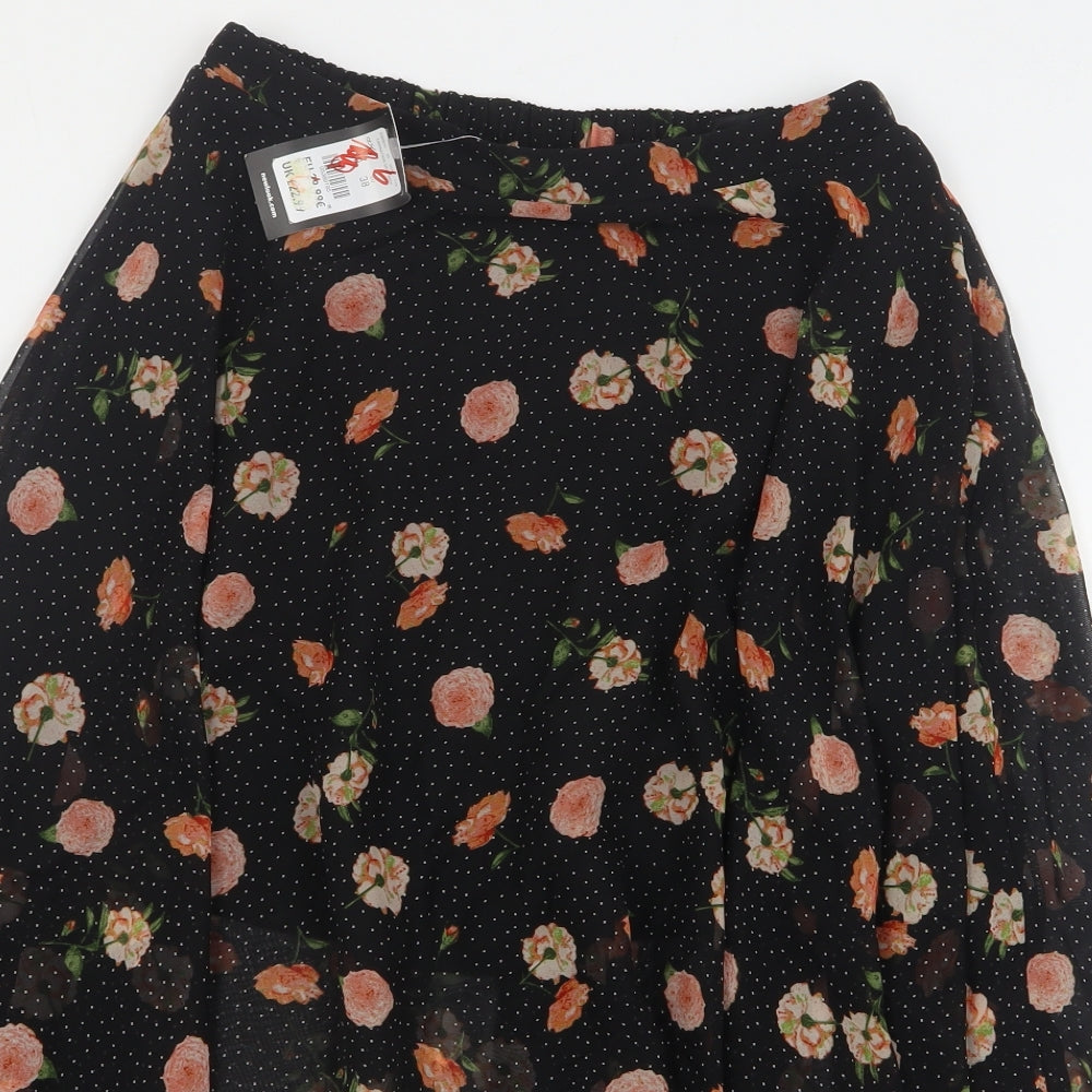 New Look Womens Black Floral Polyester A-Line Skirt Size 10