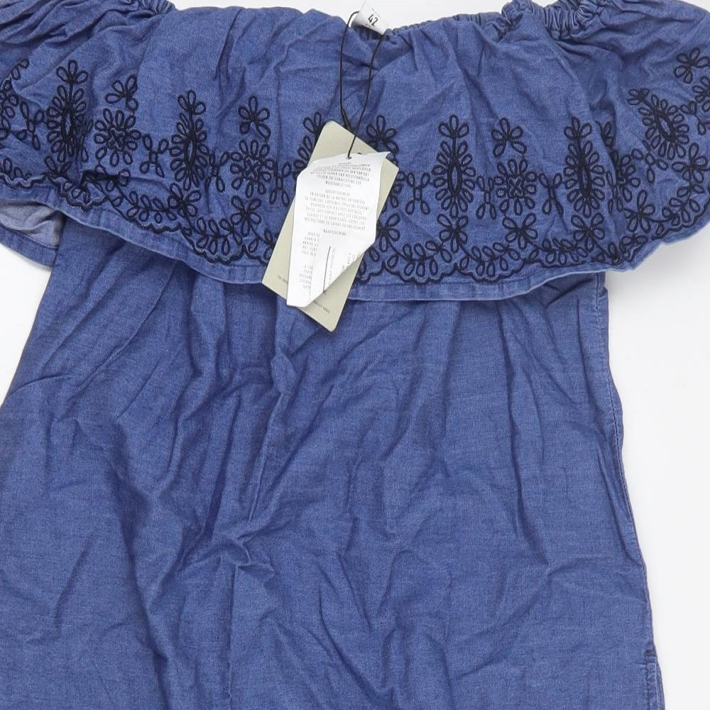Primark Womens Blue  Cotton Mini  Size 10  Off the Shoulder Pullover