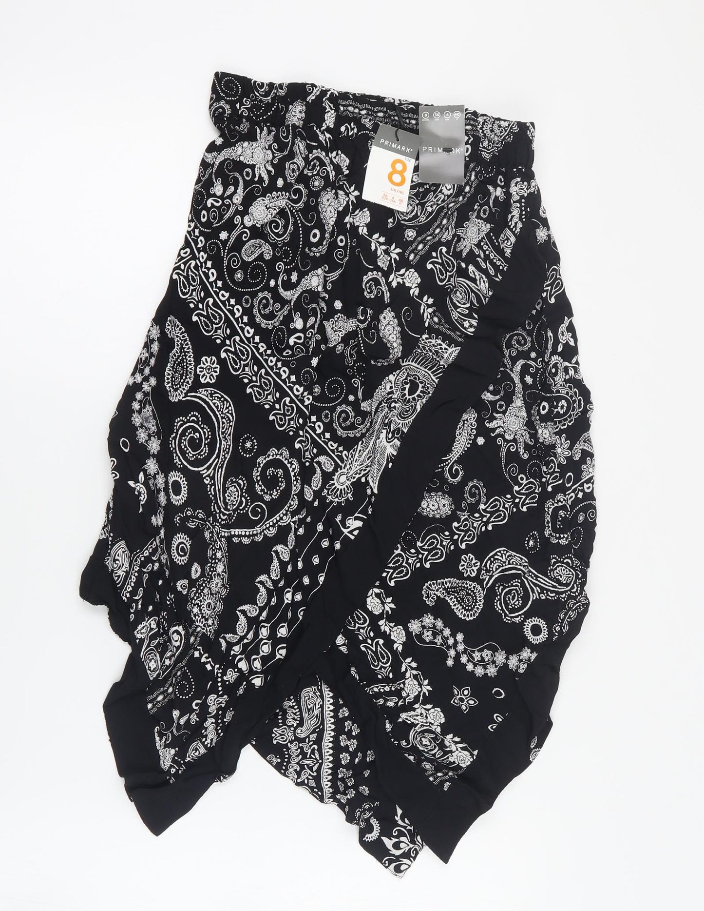 Primark Womens Black Paisley Viscose Bandage Skirt Size 8