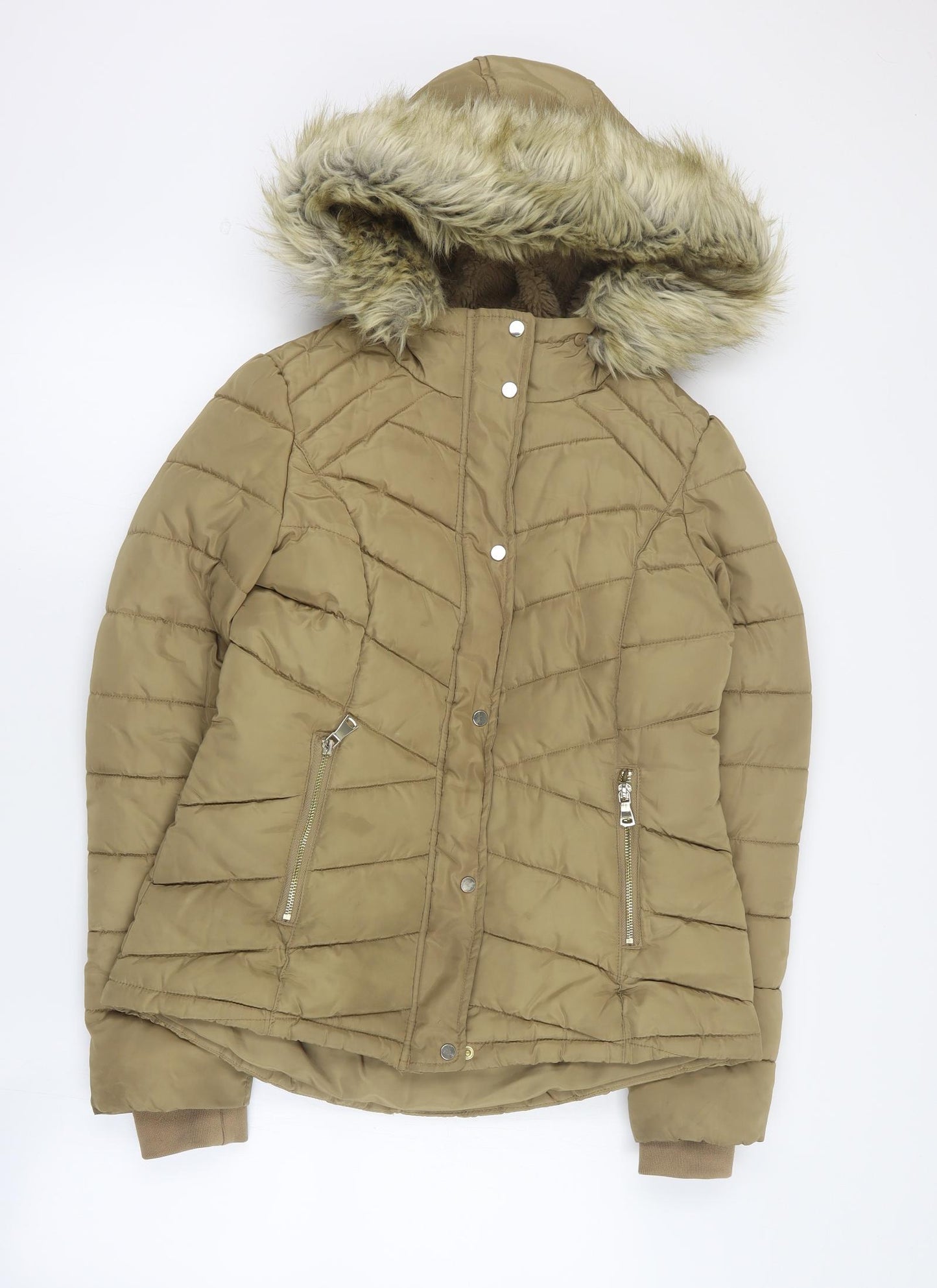 F&F Womens Brown   Puffer Jacket Coat Size 12  Zip