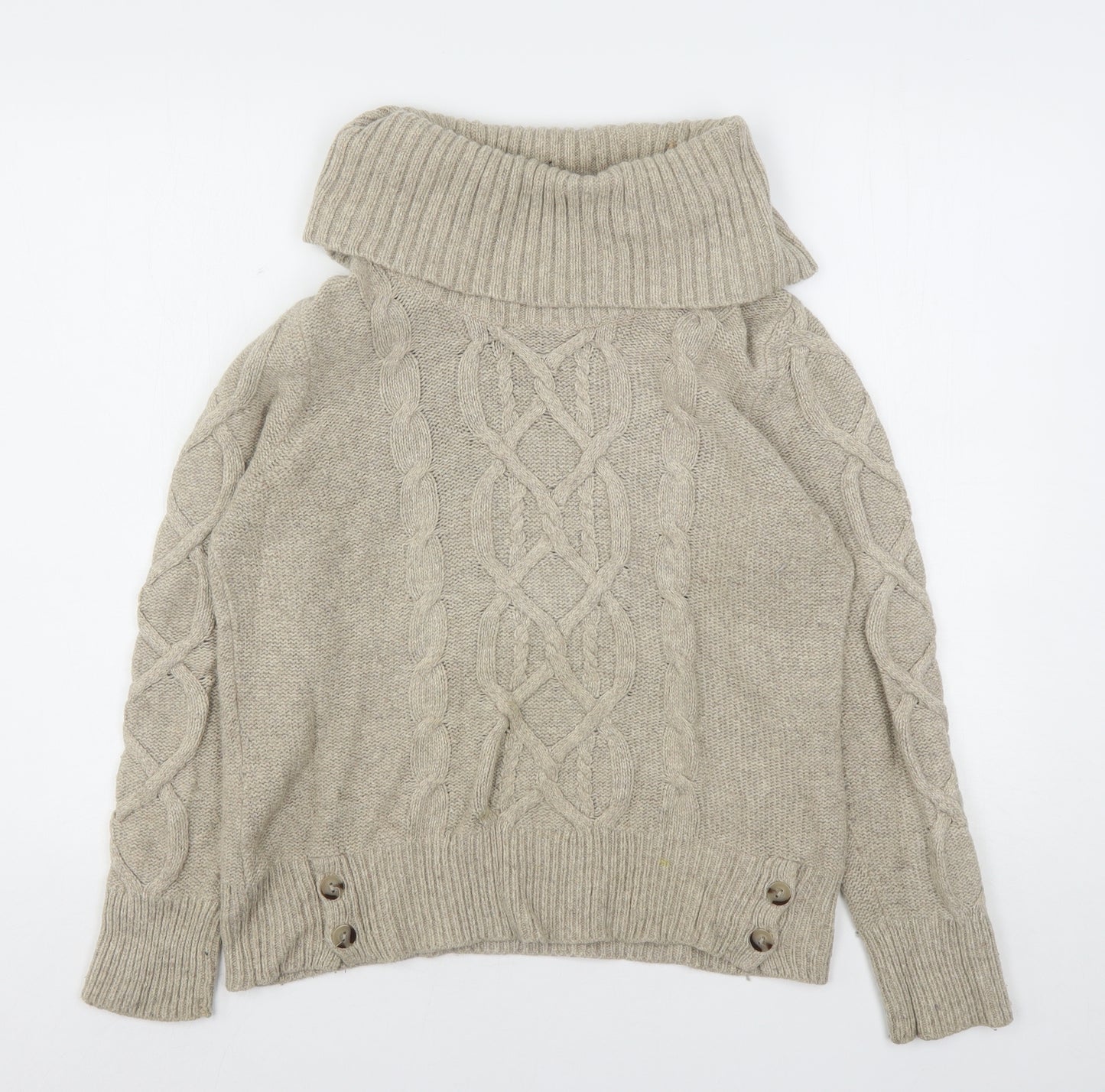 CC Womens Beige Roll Neck  Cotton Pullover Jumper Size M