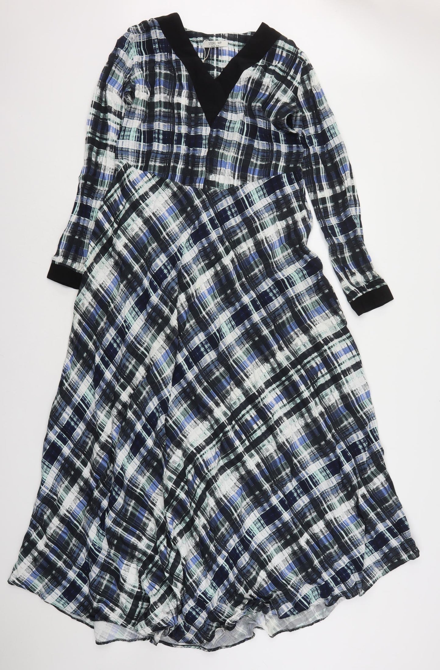 Store WF Womens Multicoloured Plaid Polyester A-Line  Size 8  V-Neck