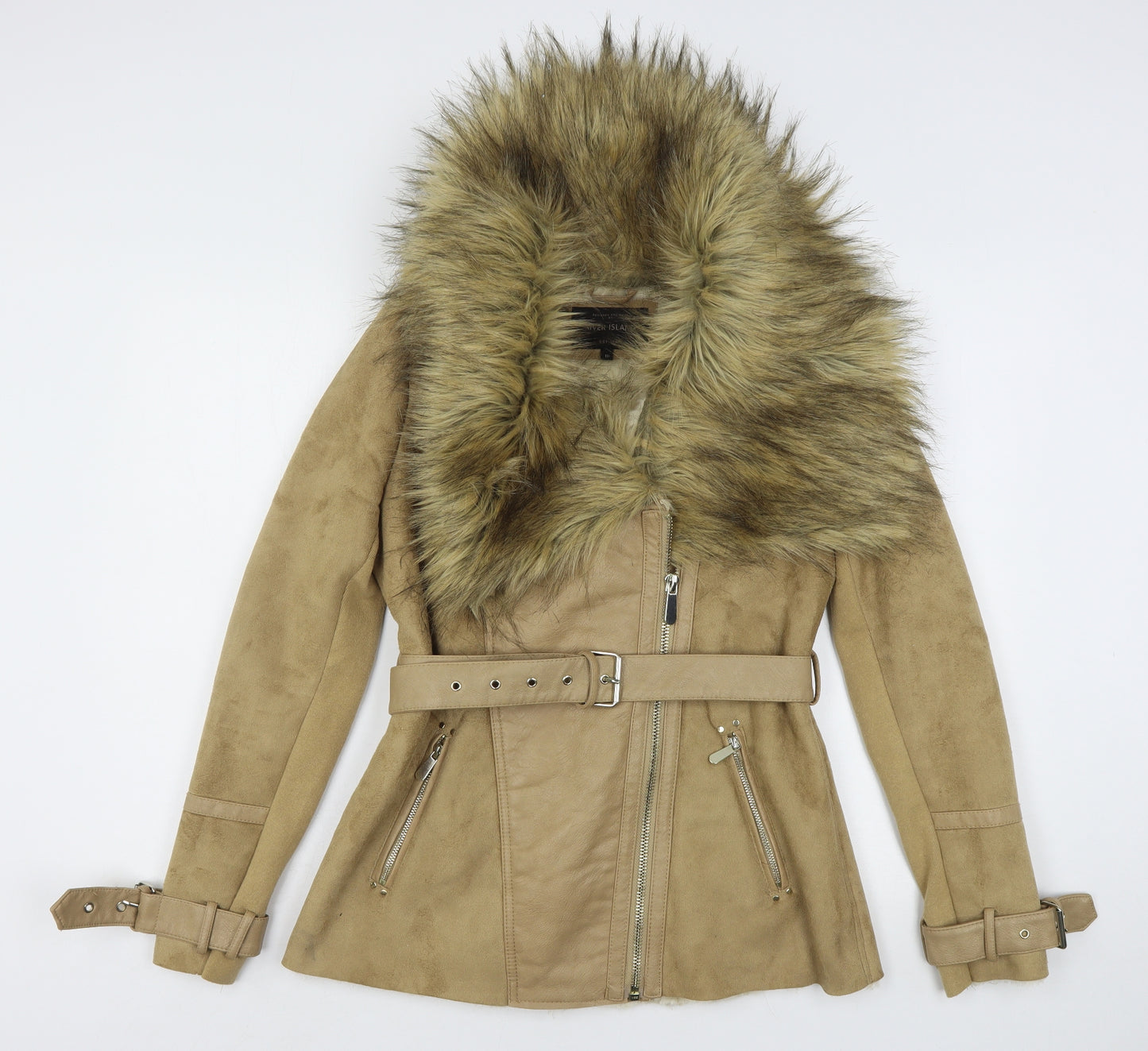 River Island  Womens Beige   Overcoat Coat Size 10  Zip