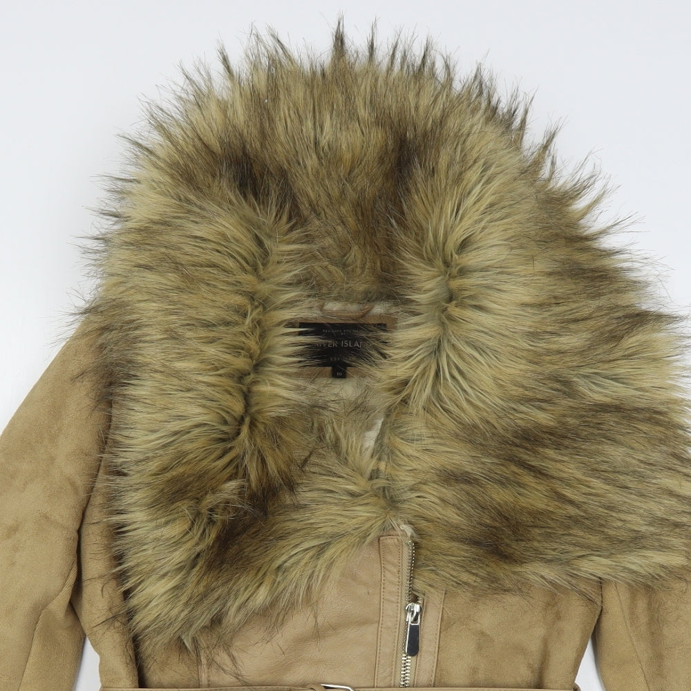 River Island  Womens Beige   Overcoat Coat Size 10  Zip