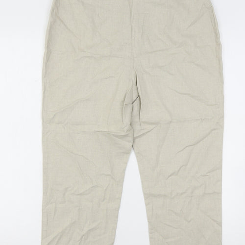 Marks and Spencer Womens Beige  Linen Cropped Trousers Size 14 L23 in Regular Hook & Eye