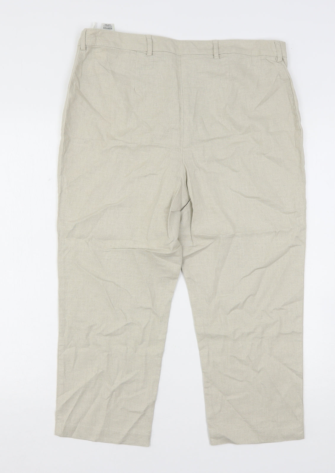 Marks and Spencer Womens Beige  Linen Cropped Trousers Size 14 L23 in Regular Hook & Eye