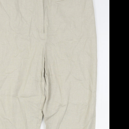 Marks and Spencer Womens Beige  Linen Cropped Trousers Size 14 L23 in Regular Hook & Eye