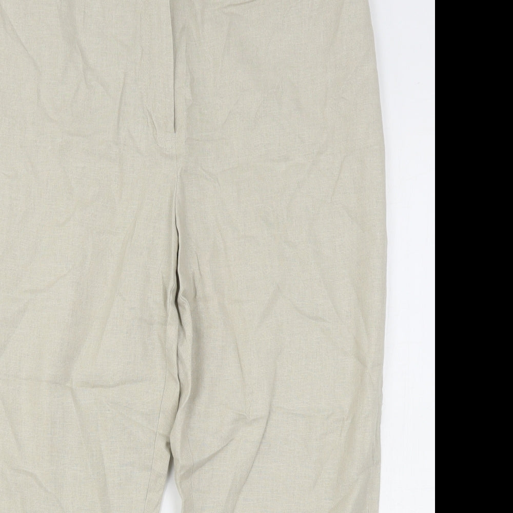 Marks and Spencer Womens Beige  Linen Cropped Trousers Size 14 L23 in Regular Hook & Eye