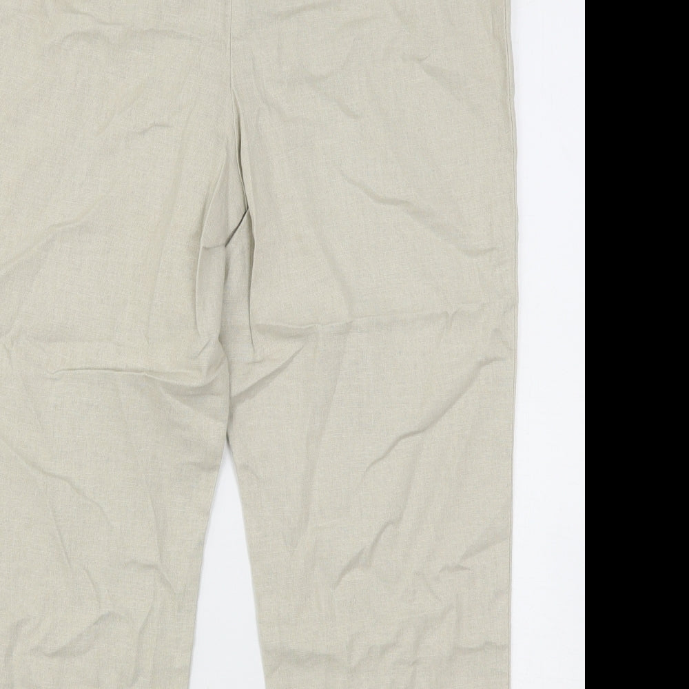 Marks and Spencer Womens Beige  Linen Cropped Trousers Size 14 L23 in Regular Hook & Eye
