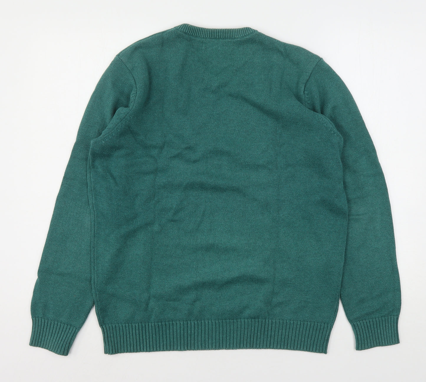 Maine New England Mens Green V-Neck  Cotton Pullover Jumper Size M