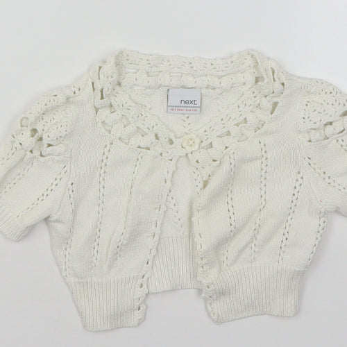 NEXT Girls White V-Neck  Cotton Cardigan Jumper Size 3-4 Years