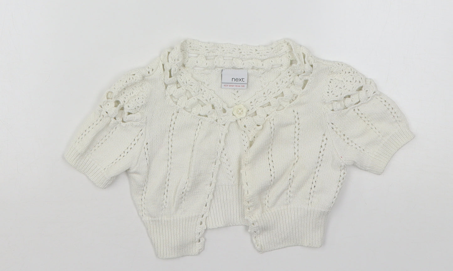 NEXT Girls White V-Neck  Cotton Cardigan Jumper Size 3-4 Years