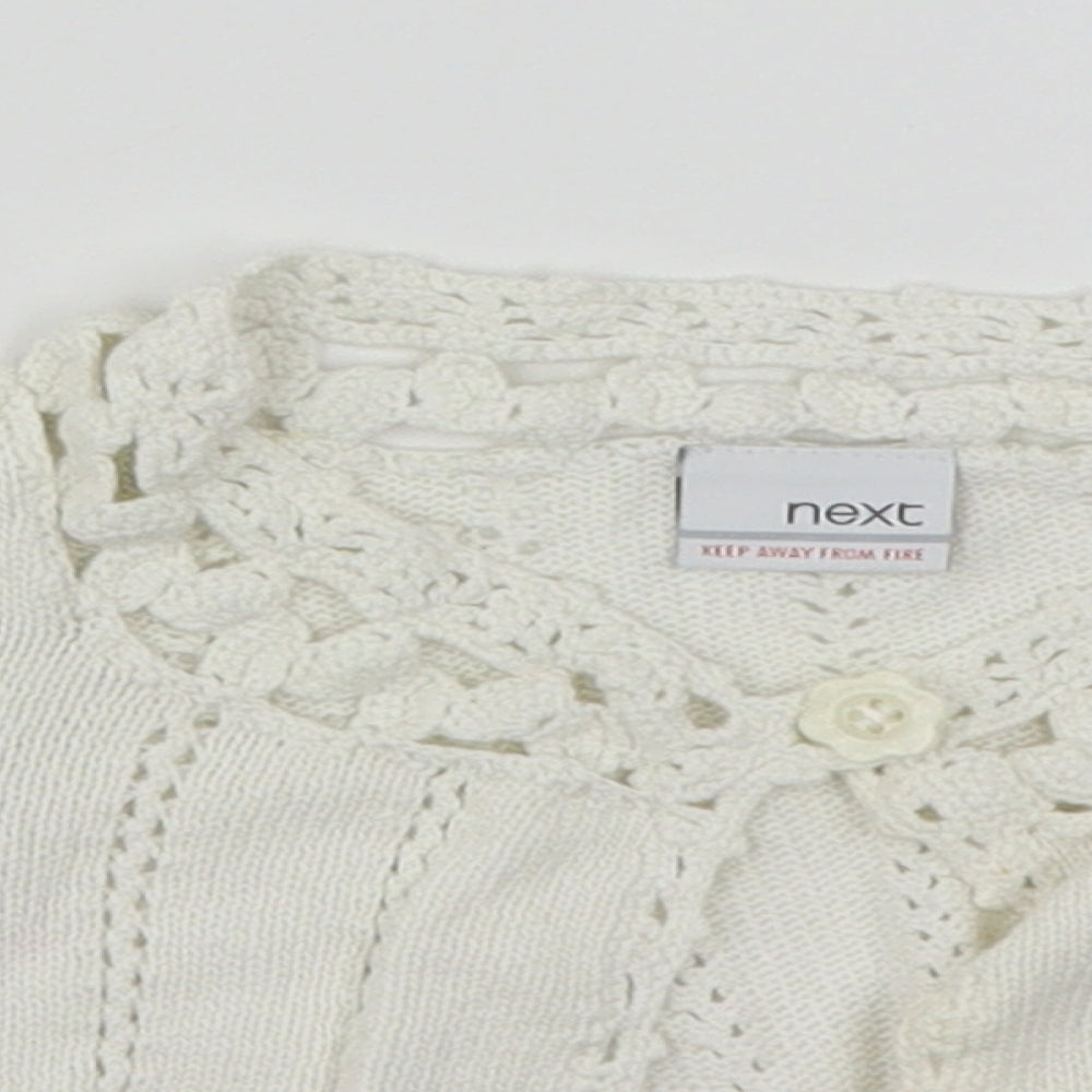 NEXT Girls White V-Neck  Cotton Cardigan Jumper Size 3-4 Years