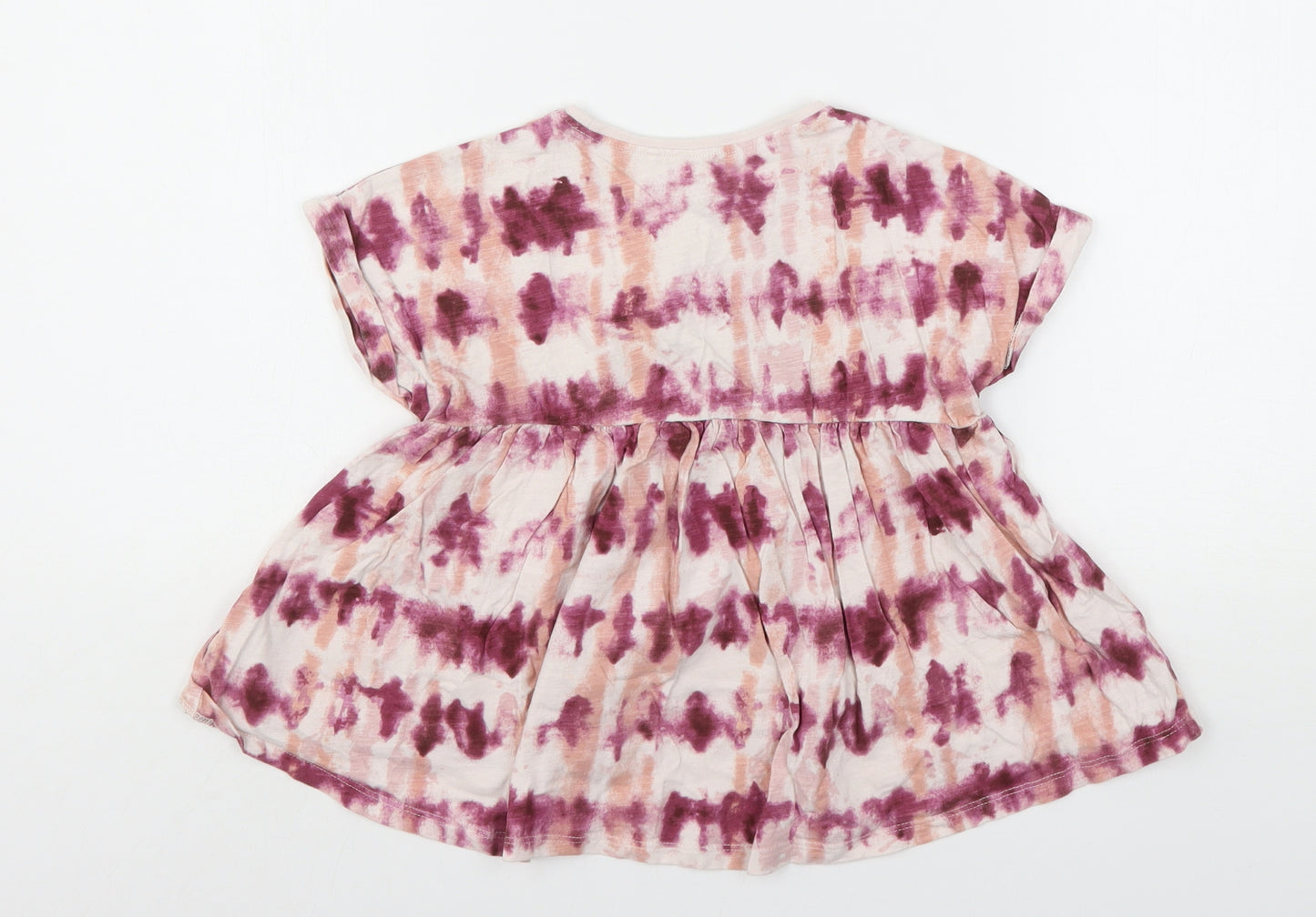 NEXT Girls Pink Tie Dye Cotton T-Shirt Dress  Size 3-4 Years  Round Neck
